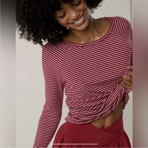 OFFLINE By Aerie Thumbs Up Ribbed Raglan Long Sleeve T-Shirt Cherry Tart S